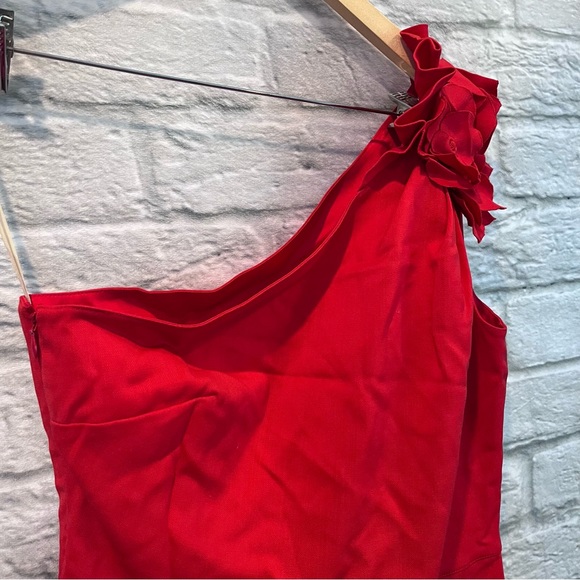 Valentino Techno Couture SZ 10 Red One Shoulder Flower Detail Knee Length Dress - Picture 4 of 14